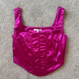 Pink Satin Crop Top with Bustier Style